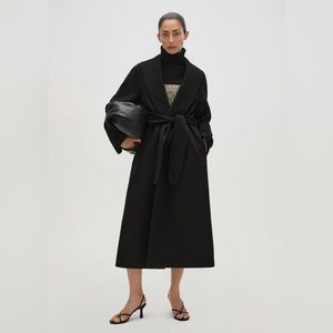 MANGO Handmade Robe Black Wool Coat